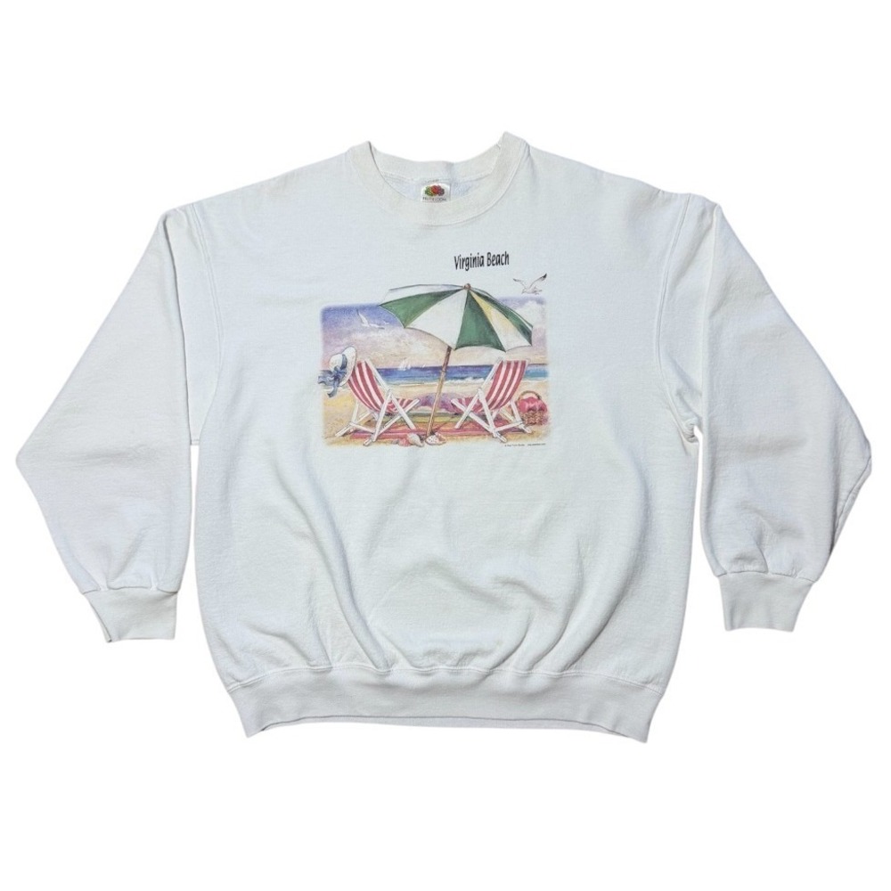 Vintage 90s Virginia Beach Ocean Travel Vacation Art Souvenir Graphic Sweater